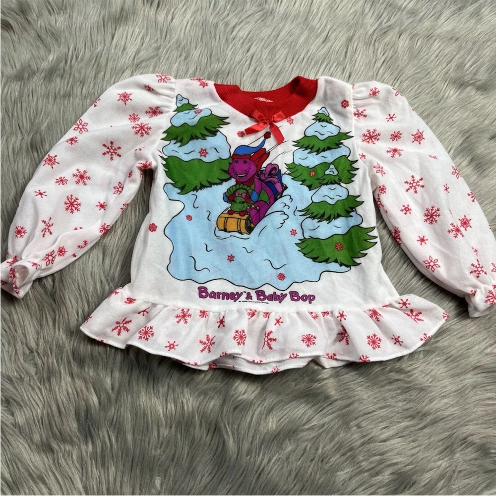 Vintage 1992 Barney Toddler Pajama Top Winter Christmas